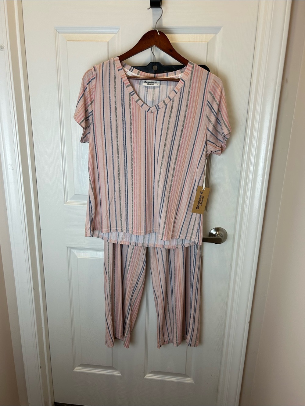 NWT BearPaw Sleepwear Striped Pink, Blue, Green & Cream Lounge Set Large